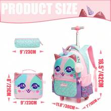 Rolling Backpack For Girls Backpack With Wheels For Elementary Student Kids School Bag With Lunch Box Pencil Case For Girls Ages 6-12 Years Old - Pink - View 2
