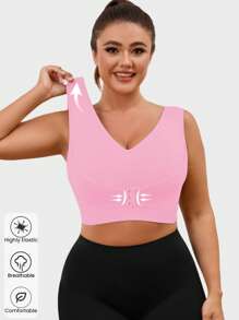 1pc Seamless Wireless Front Closure Adjustable Supportive Yoga Sleep Bra, Comfortable Pullover Sports Bra For Plus Size Women