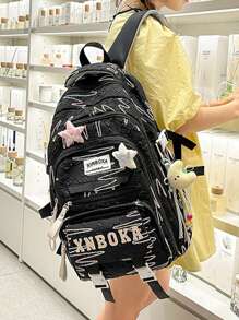 适合初中/高中学生的可爱背包，多隔层，轻便大容量 - 黑色 - 查看 5