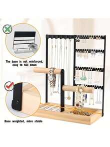 1pc Elegant Jewelry Organizer, 4-Tier Earring Holder With 48 Holes, 6 Hooks Necklace Storage, Stylish Wood Box For Bracelets & Rings, Perfect Gift For Mother's Day, Preppy Room Dr, Ideal For Valentine's Day, Thanksgiving, And Christmas Celebrations, Enhance Your Space With Functional And Chic Accessories, Must-Have For Fashion Lovers And Jewelry Enthusiasts, Organize Your Treasures In Style, Perfect For Gifting And Personal Use, Elevate Your Home Dr With This Versatile Jewelry Storage Solution.,Room Décor - Multicolor - View 5