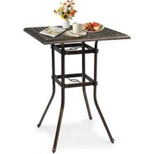 Outdoor Bar Table Cast Aluminum Patio Bar Table With Umbrella Hole 42" Height Square Bistro Table Tall Dining Table - 銅色 - 查看 1