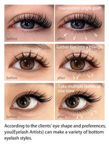 1pc 12rows J Curl Short Lashes Bottom Lash Under Eyelash Extensions 0.20mm 0.10mm 0.15mm B Curl 5mm 6mm 7mm 8mm 9mm SEEDEW Classic Individual Eyelash Extension Lashes Matte Black Professional Soft Natural - 黑色 - 查看 3