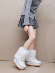 Women's Warm Snow Boots, Lace-Up Ski Boots, Autumn/Winter - White - View 4