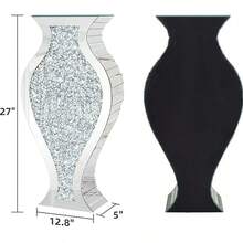 27-Inch High Crushed Diamond Floor Vase, Fish-Shaped Silver Large Vase For Living Room Decoration, Crystal Mirror Home Decoration Vase For Displaying Dried Flowers - 銀色 - 查看 5