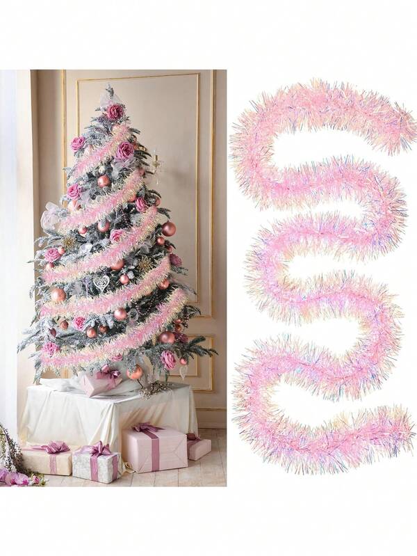 Pink Christmas Tinsel Garland Glittering Decoration Metallic Garland ,Christmas Tree Hanging Wreath Decor For Birthday Wedding Party Easter Holiday Festivities Indoor Outdoor Home Christmas Decor Supplies,Staircase Railing Banister Indoor Outdoor Ornament Home Decor Christmas Decorations Room Decor Winter