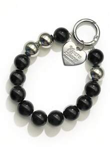 1 pieza Cordón personalizado y creativo para teléfono con cuentas negras, correa de muñeca para funda de teléfono, colgante de llavero - Negro - Ver 6