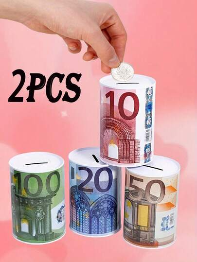 Pote para guardar moedas de euro com 2 peças (estilo padrão aleatório), design exclusivo, presente de aniversário, recipiente para guardar moedas (sem saída), enfeites de decoração para casa, materiais de volta às aulas, cultivando a consciência financeira, presentes ideais para festas e feriados, presentes de Natal.