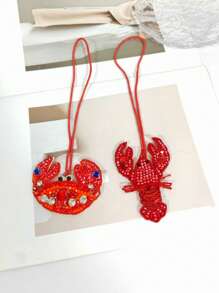 1pc Handmade Beaded Cartoon Lobster, Crab, Shell Animal Keychain Bag Charm - Multicolor - View 2