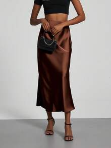 Se-Helo 时尚女士弹力缎面质感缎面长裙 - 栗棕色 - 栗棕色 - 查看 5