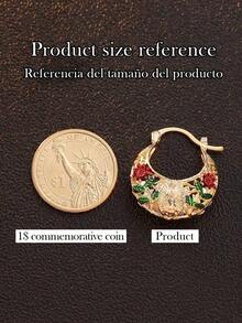 Mexican Style Metallic Hollow Asymmetrical Earrings, Perfect For Parties, Couples Anniversary Gift, Rose Gold Plated, Suitable For Teenagers - Red - View 2