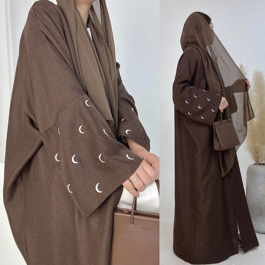 1 chiếc khăn trùm đầu Abaya thêu hình mặt trăng, phù hợp để mặc hàng ngày cho phụ nữ, mọi mùa