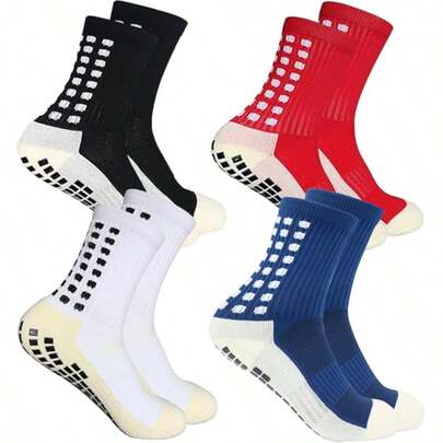 1/3/4 Pairs Breathable Mid-Calf Football Socks, Unisex Absorbent Cushioned Socks For Soccer Training, Non-Slip Silicone Grip, Suitable For All Seasons