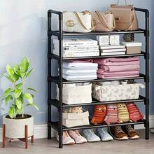 Hanger Organizer With Shoe Rack, RV, With 5 Layers Of Shelves, Detachable Hooks, Independent Clothing And Shoe Rack, Suitable For Front Door Entrance, Used For Storing Clothes, Shoes, Hats, Bags, Umbrellas - 5層黑色鞋架 - 查看 4