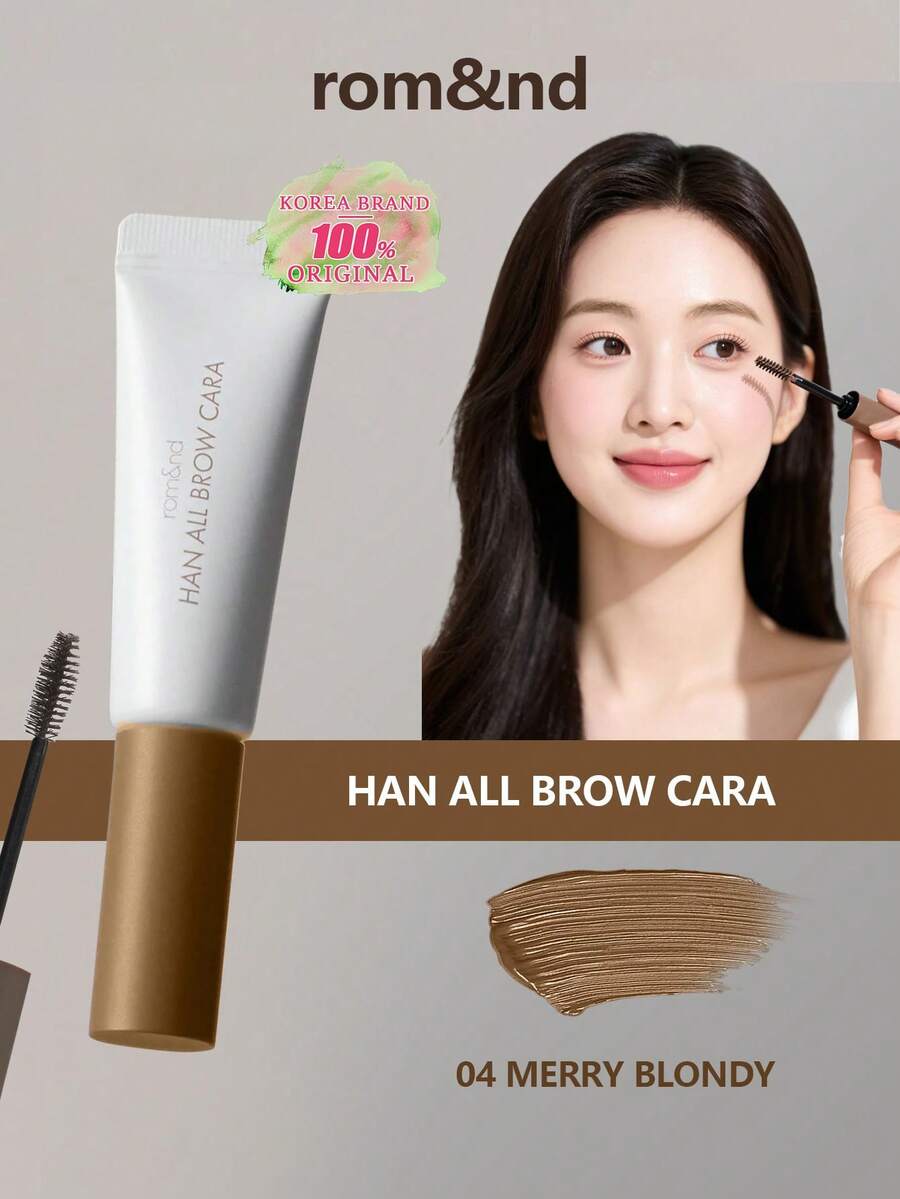 Rom&nd Romand ALL BROW CARA 04 MERRY BLONDY,打造轻盈精致的眉妆,呈现丝绒哑光效果。采用植物基眉部科技,打造冷棕色自然发丝质感,呈现柔软蓬松的丝绒妆效,并带有温暖焦糖色羽毛扎染效果。便携式眉妆套装,韩式彩妆,9克/0.32盎司 - 04 快樂的金髮女郎 - 查看 1