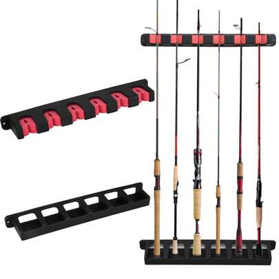Organizer Wall Mount 6/8 Vertical/Horizontal For Fishing Rod Holders And Pole Racks Accessory To Garage Door Home Room(Red 6 Vertical)