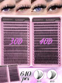 544/640 piezas Racimos de pestañas postizas estilo D Curl de alta capacidad, adecuadas para ojos gruesos y esponjosos, con aspecto natural. Maquillaje de belleza para hacer en casa. Gran capacidad de libro de pestañas individuales para principiantes, artistas de maquillaje, pestañas postizas suaves y duraderas. Extensiones de pestañas segmentadas para ojos de zorro/gato. Libro de pestañas portátil para viajes, adecuado para escenario, boda, exterior, trabajo diario, fiesta de música. Utiliza racimos de pestañas (80D100D/50D60D/30D40D/10D20D)