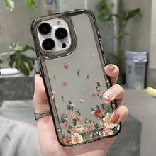 Funda de teléfono moderna y elegante Funda de teléfono: Funda de teléfono negra transparente con grupo de flores de crisantemo de color en la parte inferior, adecuada para iPhone 16pro 15promax 14 13 12 11 x xs xr xsmax, completamente envuelta con posición precisa del orificio, carcasa suave - alta transparencia, carcasa suave clara y duradera, fundas protectoras de diseñador lindas y femeninas para mujeres - 1 pieza - Ver 7