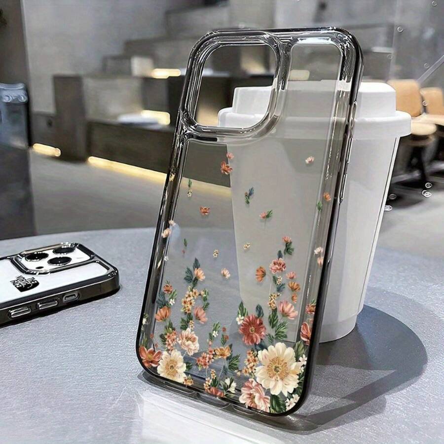 Funda de teléfono moderna y elegante Funda de teléfono: Funda de teléfono negra transparente con grupo de flores de crisantemo de color en la parte inferior, adecuada para iPhone 16pro 15promax 14 13 12 11 x xs xr xsmax, completamente envuelta con posición precisa del orificio, carcasa suave - alta transparencia, carcasa suave clara y duradera, fundas protectoras de diseñador lindas y femeninas para mujeres - 1 pieza - Ver 1