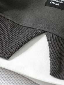 青少年时尚休闲套头衫，带字母标签装饰，经典插肩袖，百搭圆领，适合春秋季节 - 深灰色 - 查看 5