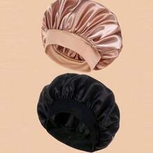 1 Stück atmungsaktive Satin-Seide Schlafkappe, elastisches breites Satin-Band Kappe für Frauen, verstellbare breite Schlafmütze geeignet für langes und lockiges Haar, mit weichem elastischem Band