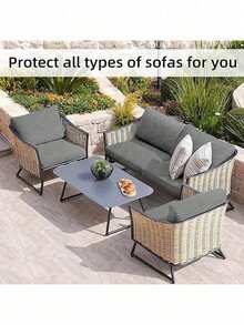 适用于1/2/3/4座沙发、L型沙发靠背套、加厚弹力沙发座套、牛奶丝面料、花园椅套、户外椅套、防滑沙发套、家具保护套、宠物友好型家居装饰，适合圣诞节及其他节日 - 淺灰色 - 查看 6