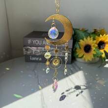 1pc Moon Star Crystal Pendant Crystal Sun Catcher Hanging Window Home Decoration Light And Shadow Wind Chime,Halloween,Spooky,Autumn,Holiday,Festival,Home Decor ,Room Decor,Wall Decor Gifts Birthday Graduation