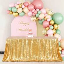 Gold Sequin Tablecloth 50x50 Inch, Sparkly Glitter Table Cover, Seamless Rectangle For Wedding, Birthday, Banquet,  Photo Backdrop, Party DecorationSilver Sequin Tablecloth 50x50 Inches Shiny Seamless Design Wedding/Birthday Party/Photography Background Universal Enhance The Sense Of Luxury Of Decoration(Wedding Banqueta Party Autuumn Elegant Bridal Shower Table Decoration Dining Table Wedding Party EventHalloween Christmas:DecorationThanksgiving Dayfestival Home Decor) - Gold - View 6