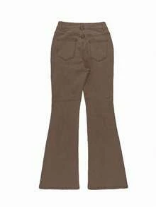 GILIPUR New Brown Old Money Style Flare Leg Women's Jeans - High Waist, Slim Fit, Stretch, Elegant, Fashionable, Casual, Versatile, Back-To-School Street Style, Y2K, 2000s Fashion, Autumn & Winter Clothing, Retro Apparel, Perfect For New Year Winter And Thanksgiving