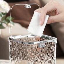 1pc Transparent Glacier Pattern Desktop Trash Can With Lid, Mini Car Trash Can, Desk Organizer Waste Bin With Press Down Lid - Transparent - View 4
