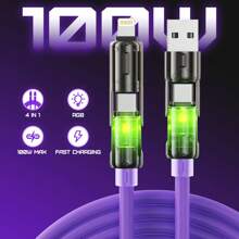 BinBoom 4 In 1 USB Charging Cable (3.3FT/3.9FT/6.6FT) With Breathing Light, USB A/C To C/L Multi Charging Cable For Phone 16 15 Pro Max , IPad Pro Air, SamSungS24, Phone 14 13 12 - Multicolor - View 8