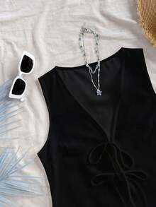 Soleia Top de tirantes informal de unicolor de verano para mujer  Lazo    Casual    TOP  Summer - Negro - Ver 7