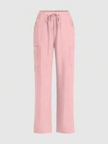 cimmuovere Women's /Nursing Pants, Comfortable Pants, Solid Color Simple Multi-Pocket Pants - 粉色 - 查看 4