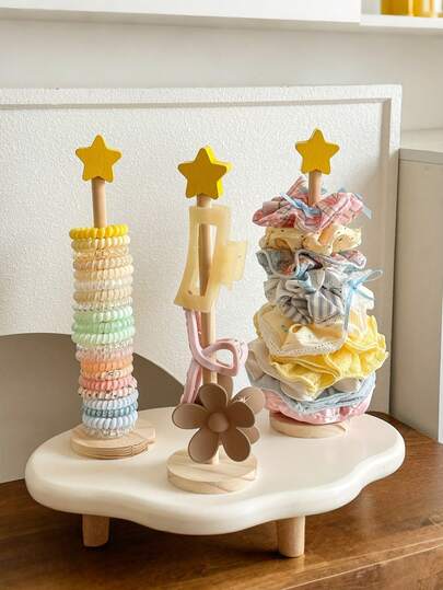 Vintage Style Star Wooden Hair Accessory Organizer, Scrunchie Holder Stand, Hair Tie Organizer Hair, Vertical Hair Display Organizer Stand For Scrunchies, Suitable For Headbands, Clips And Jewelry Display Rack, Hair Accessories Storage Box