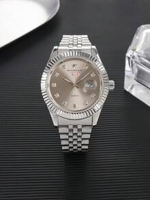 RICECGO RICECGO 1pc Men's Classic Quartz Watch, Round Dial With Date Display, Stainless Steel Strap, Suitable For Everyday Wear, Ideal Gift For Birthdays And For Business People