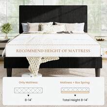 SHA CERLIN Full/Queen/King Bed Frame, Velvet Platform Bed Frame With Vertical Channel Tufted Headboard, Upholstered Corduroy, Strong Wooden Slats, Mattress Support, No Box Spring Needed, Easy Assembly, Black - màu đen - Xem 7