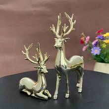 2 Stück/Set handgefertigte Harz Weihnachtsdekoration für Zuhause, Goldene Hirschfigur