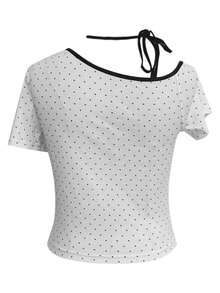 夏季甜美休闲不对称肩带波点短款T恤 白色 - 白色 - 查看 9