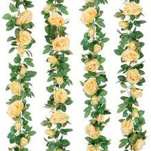 8Pcs (52ft) Artificial Rose Vine Fake Flower Garland Fake Rose Hanging Vine For Wedding Party Background Arch Garden Background Decoration
