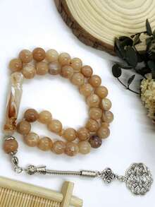 33 颗 9 毫米~10 毫米穆斯林祈祷珠，丙烯酸树脂仿石花朵图案 Tasbih，轻巧紧凑，适合日常祈祷手链 - 彩色 - 查看 5