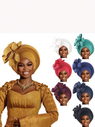 Nigerian Headwear Aso Oke Headband, Women's Wrapped Rhinestone, African Headscarf Hat, Auto Gele Headband, Handmade Fashionable Headwear, Suitable For Weddings, Parties, And Other Festivals