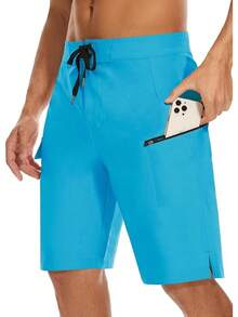 22" Men's Board Shorts Swimwear No Mesh Lining - Long Swim Trunks Surf Shorts Bathing Suit With Zipper Pocket UPF50+ - 05-blue - 查看 1