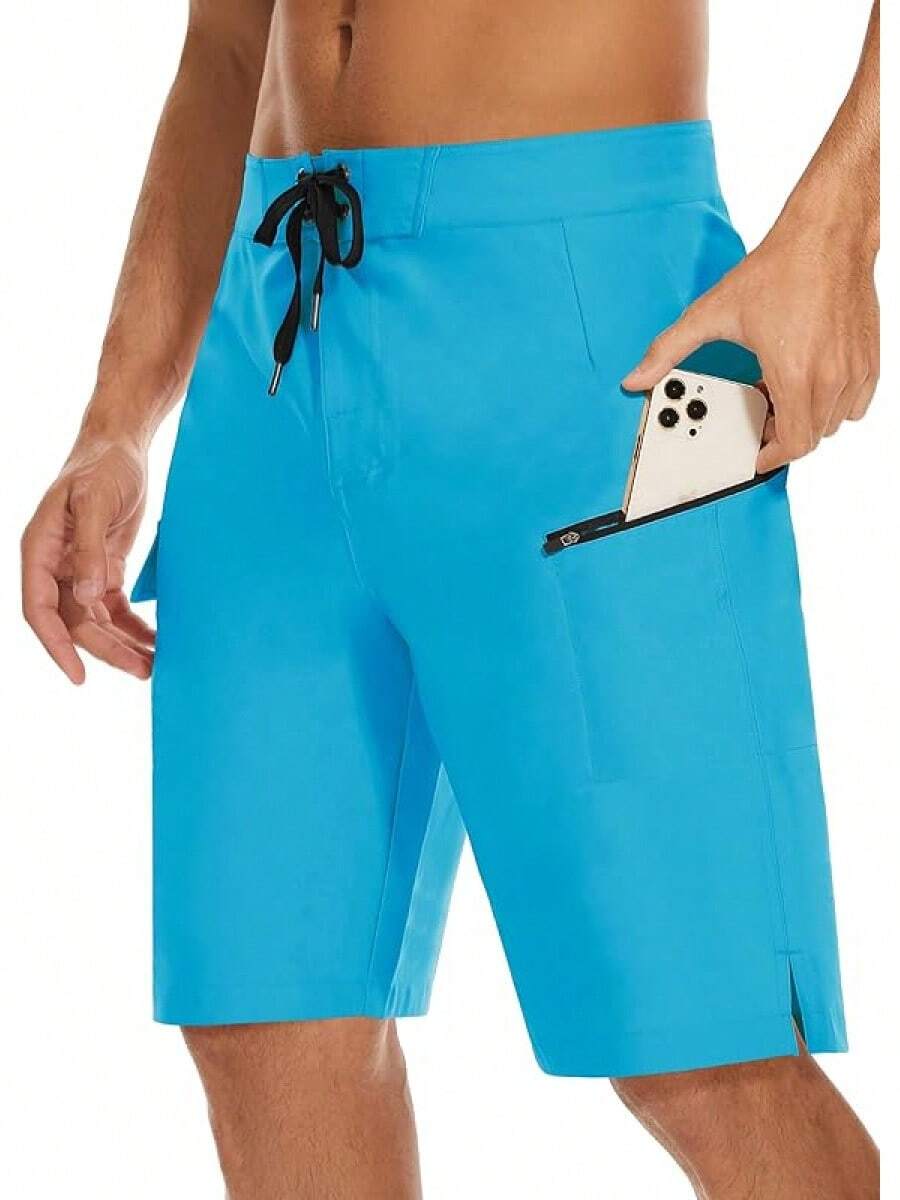 22" Men's Board Shorts Swimwear No Mesh Lining - Long Swim Trunks Surf Shorts Bathing Suit With Zipper Pocket UPF50+ - 05-blue - 查看 1
