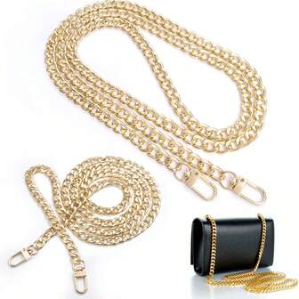 1 قطعة سلسلة مسطحة لحمل الحقيبة بطول 120 سم/47 بوصة، سير كتف متقاطع قابل للاستبدال مع إبزيم معدني، سلسلة ذهبية لحقيبة اليد المتقاطعة