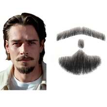 Men Fake Mustache, Natural Looking Human Hair Fake Beard, Handmade With Invisible Lace Fake Facial Hair For Entertainment/Drama/Halloween/Funny Cosplay - Multicolor - View 11