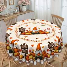 1pc Thanksgiving Tablecloth, Pumpkin & Maple Leaf Fairy Tablecloth, "Hello Fall" Autumn Theme Dining Table Cover, Polyester Fabric, Lace Edging, Rectangular & Round Sizes, Suitable For Indoor & Outdoor, Farmhouse Style Kitchen & Dining Room Decor, Thanksgiving Holiday Gift, Durable Machine Washable Quality Home Tablecloth