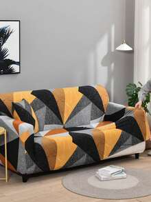 1pc Full Coverage Sofa Cover, Modern Style Made Of Polyester Fabric, Machine Washable, Suitable For All Seasons - Triangle Puzzle - View 6