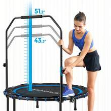 SONGMICS 40 Inches Mini Fitness Trampoline, Fitness Rebounder With Adjustable Handrail, Foldable Trampoline For At-Home Workout, Max. Load 264.6 Lb - 藍黑 - 查看 4