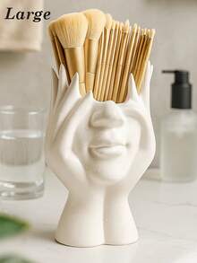 1pc Large Or Medium Hands Face Makeup Brush Holder, Vanity Organizer For Bathroom Countertop, Cosmetic Brush Storage Jar, Sculptural Makeup Organizer Cup, Minimalist Brush Stand For Bathroom, Bedroom, Dressing Table, Gift Idea - White - View 8