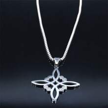 Stainless Steel Witch Knot Pendant Necklace For Women Men Silver Color Wicca Pagan Magic Chain Powerful Amulet Lucky Jewelry - Necklace - View 9