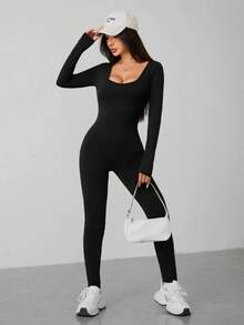 Mameluco Mujer Primavera Cuello Redondo Clásico Color Sólido Elegante Estilo Minimalista Ideal para Oficina o Salidas - Negro - Ver 7